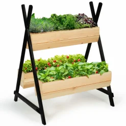 Potager 3 bacs bois finitions noires jardinière tipi