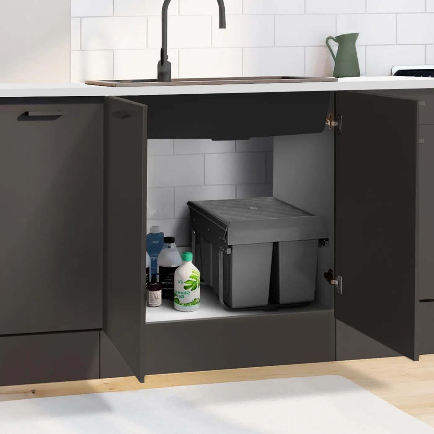 Poubelle tri sélectif 3 compartiments encastrable amoviles 1x15L + 2x8L