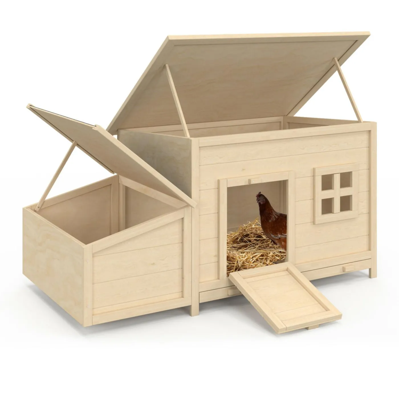 Poulailler en bois 6 poules avec pondoir, toit plat et sur pilotis
