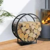 Range bûches rond avec étagère en acier noir