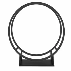 Range bûches rond avec étagère en acier noir