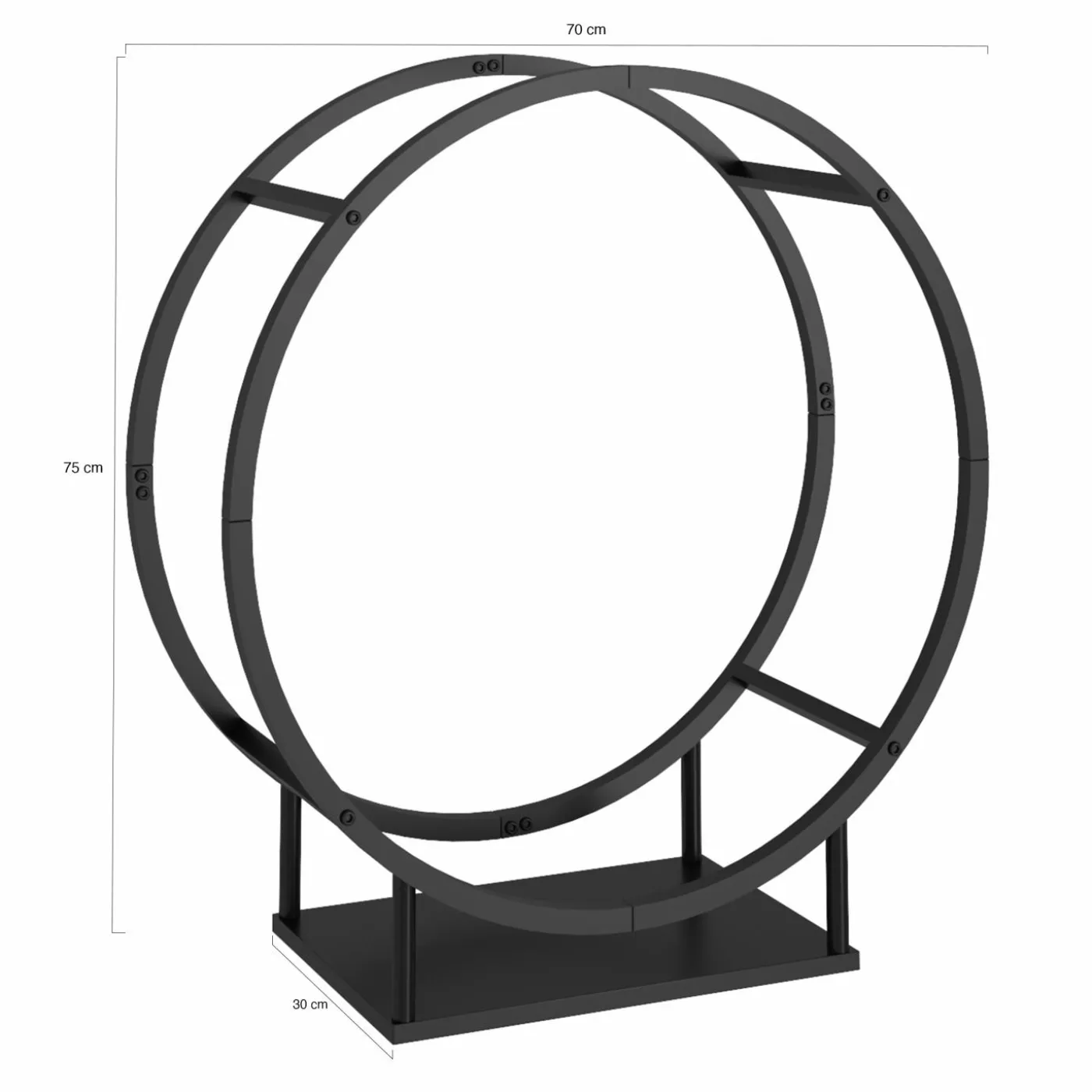 Range bûches rond avec étagère en acier noir