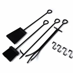 Range bûches vertical en acier noir et accessoires