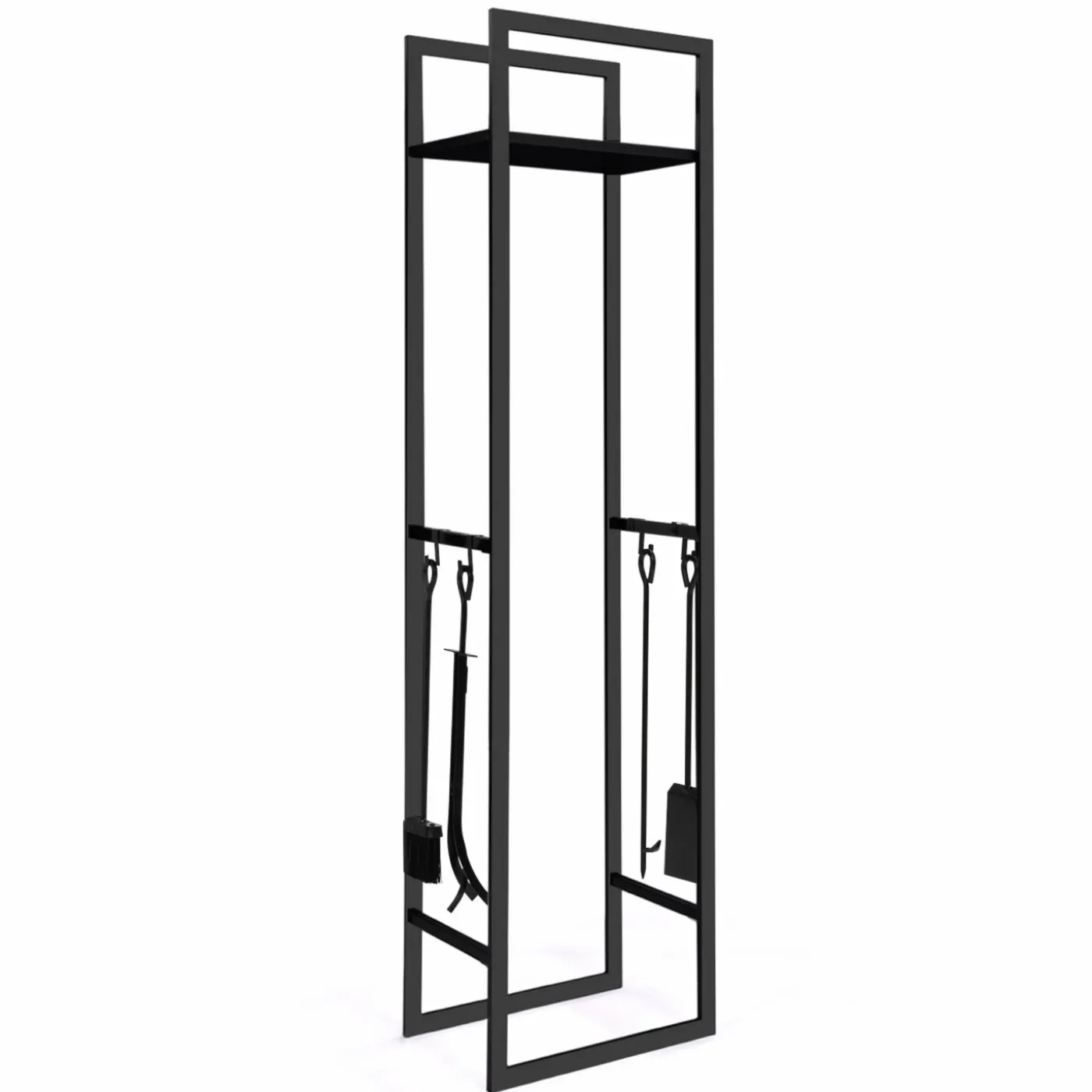 Range bûches vertical en acier noir et accessoires
