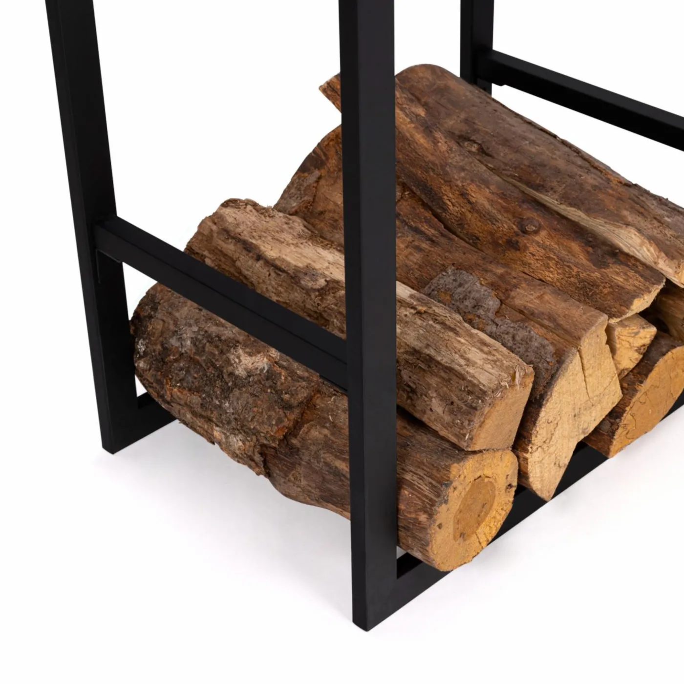 Range bûches vertical en acier noir et accessoires