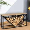 Range-bûches intérieur horizontal en métal noir et étagère bois