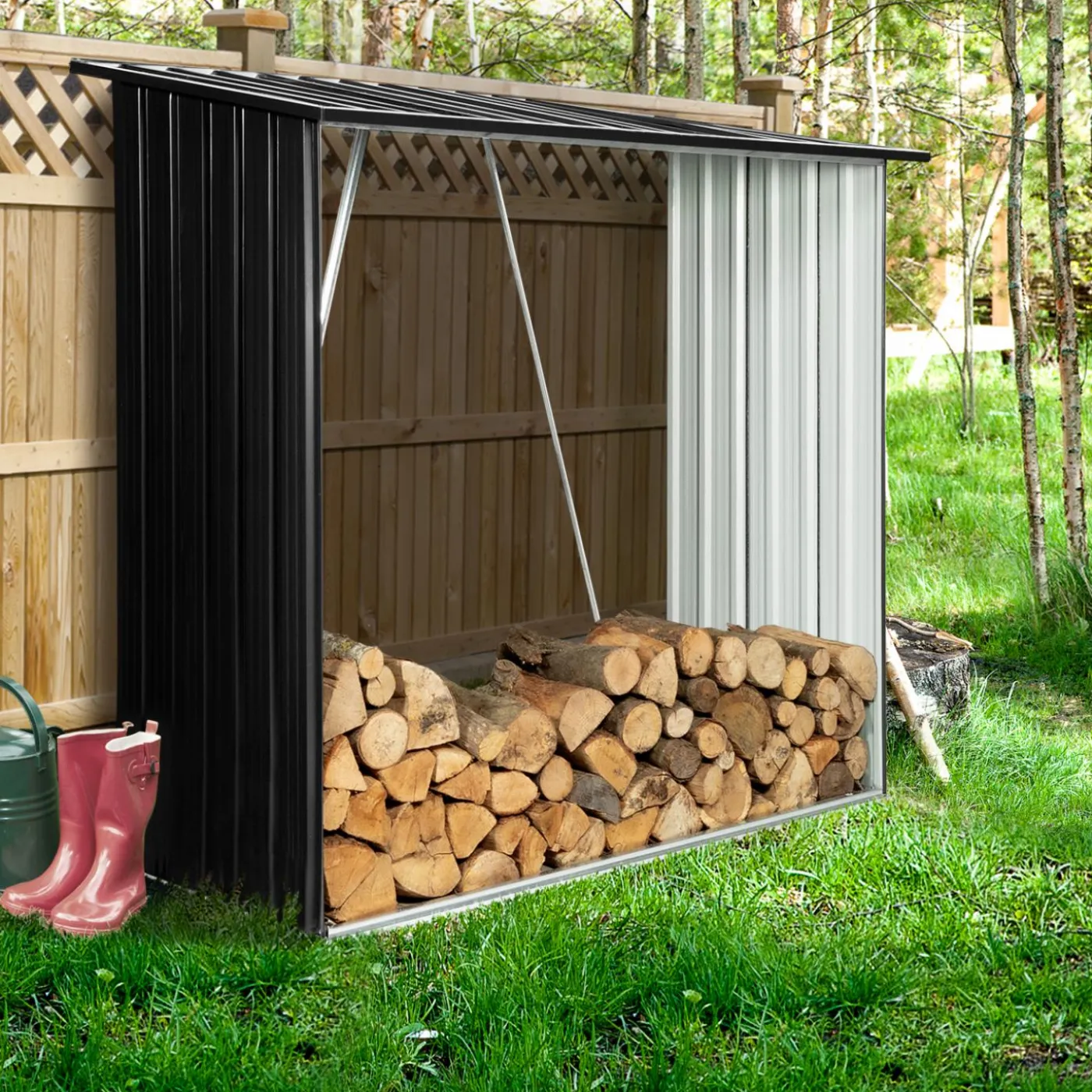 Rangement extérieur en acier pour bois de chauffage