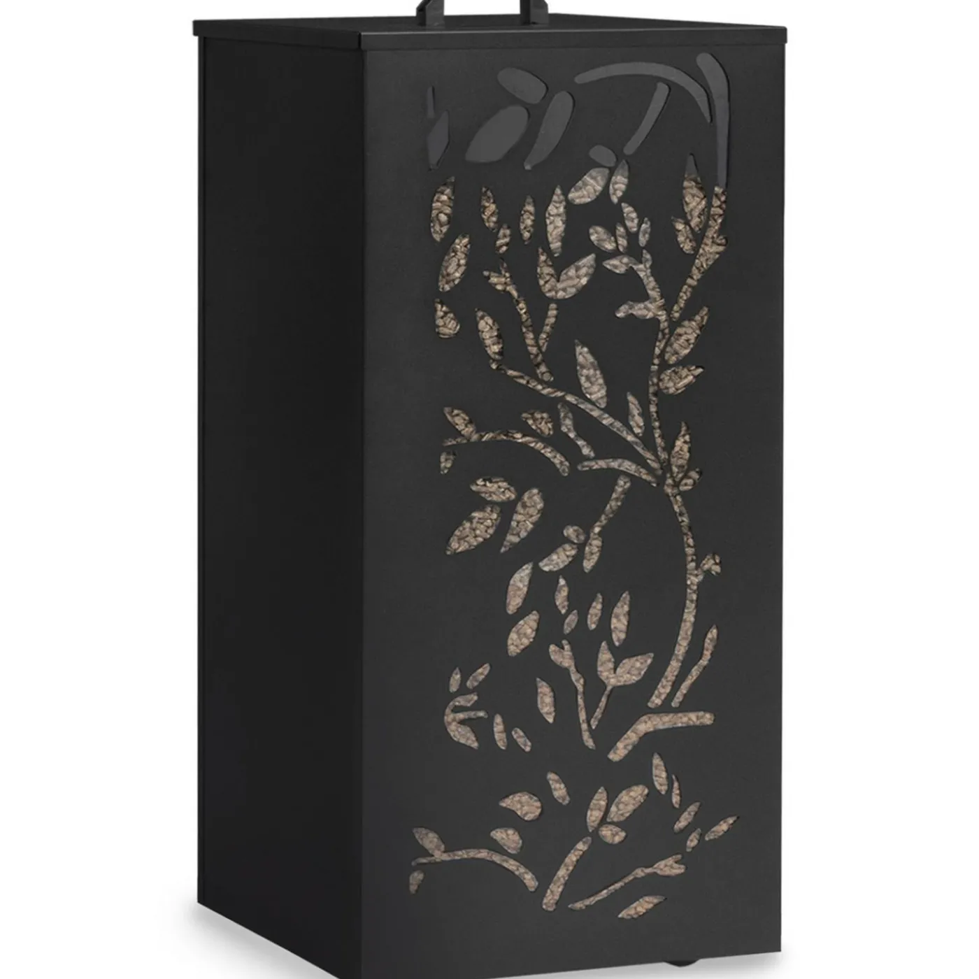 Réservoir à granulés - rangement à pellets 45 kg noir motif floral 36 x 36 x 76 cm