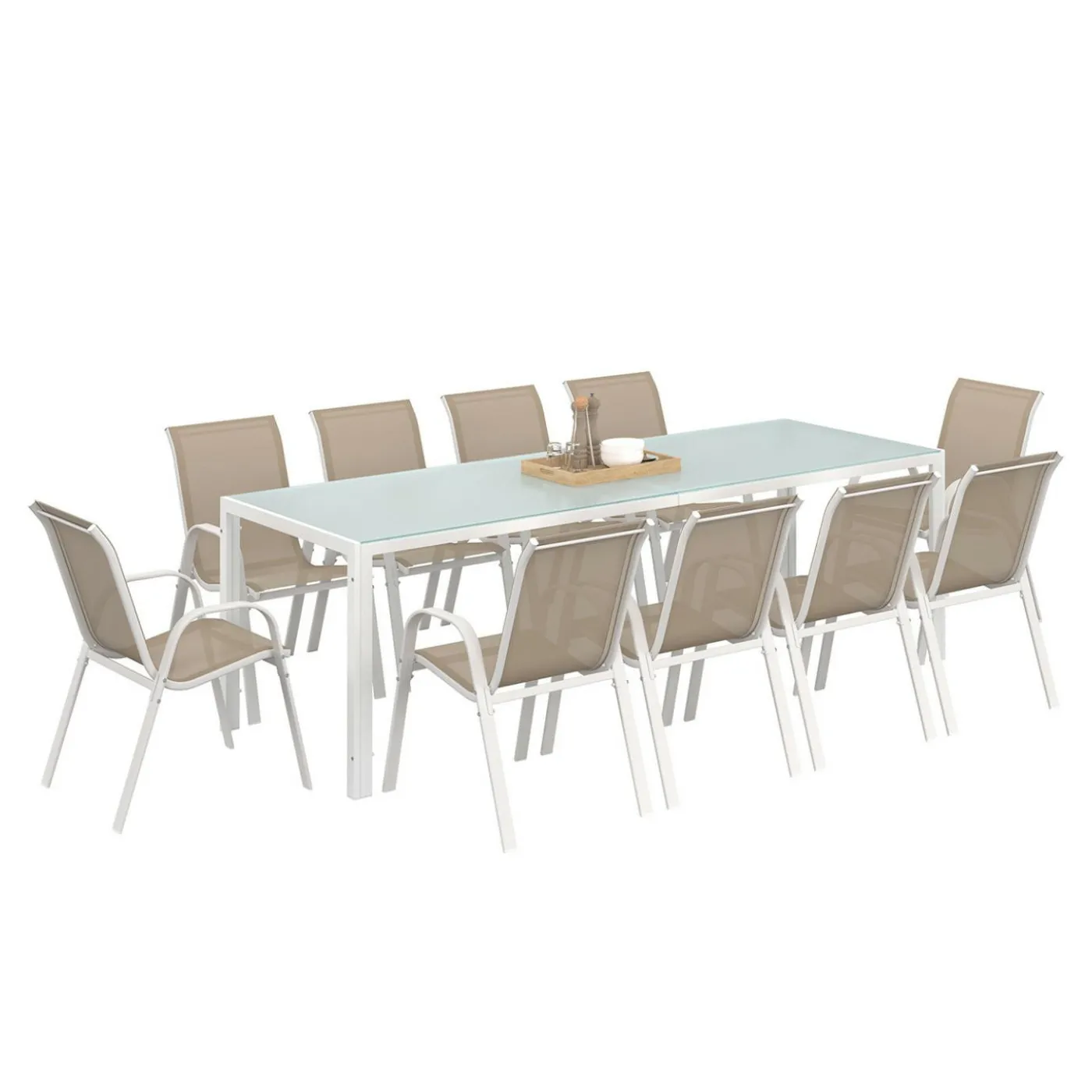 Salon de jardin 10 personnes blanc et beige 240 cm