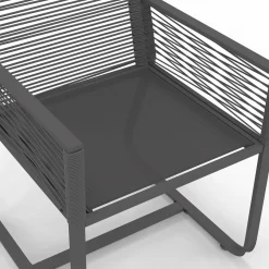 Salon de jardin 6 personnes table 150 cm fauteuils cordage gris anthracite