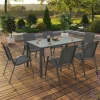 Salon de jardin 6 personnes chaises empilables gris anthracite table 150 cm