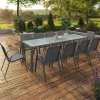 Salon de jardin 10 personnes table 240 cm plateau clair et chaises empilables gris anthracite