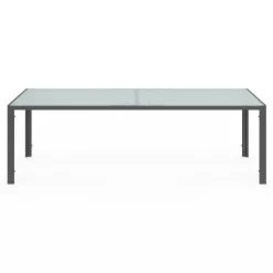 Salon de jardin 10 personnes table 240 cm plateau clair et chaises empilables gris anthracite