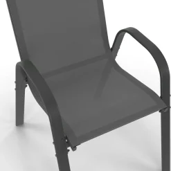 Salon de jardin 10 personnes table 240 cm plateau clair et chaises empilables gris anthracite