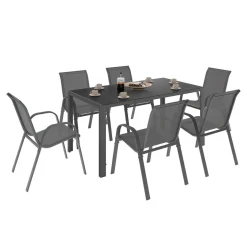 Salon de jardin avec 6 chaises empilables