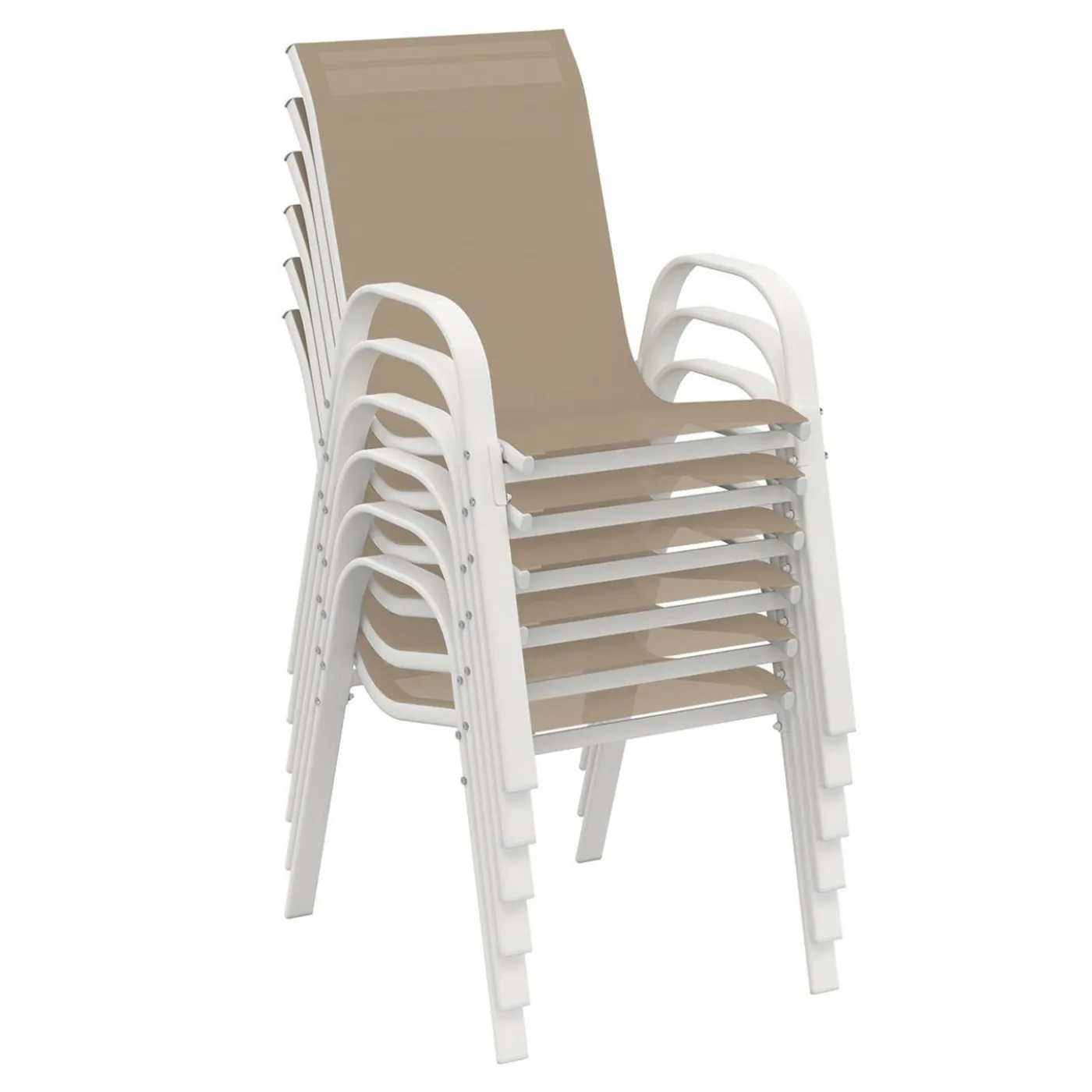 Salon de jardin avec table extensible 135-270 cm et 12 chaises empilables blanc et beige