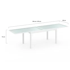 Salon de jardin avec table extensible 135-270 cm et 12 chaises empilables blanc et beige
