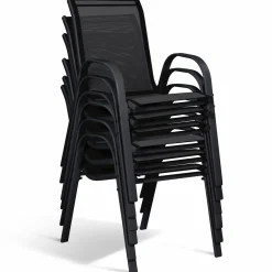 Salon de jardin avec table bois et noir + 8 chaises