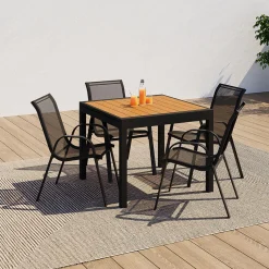 Salon de jardin avec table bois et noir + 8 chaises
