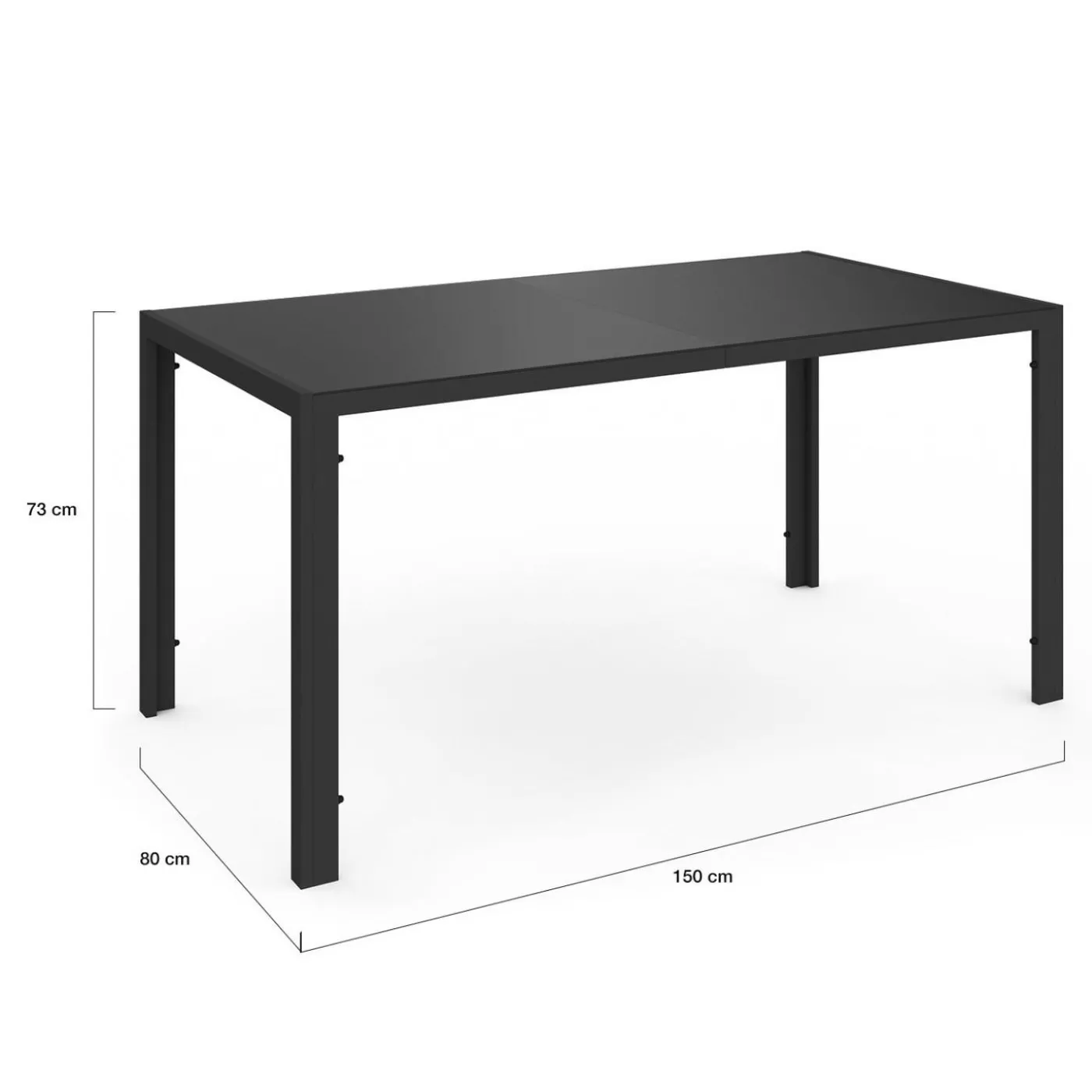 Salon de jardin avec table 150 cm et 6 chaises empilables noir et acier