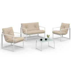 Salon de jardin bas 4 personnes en acier blanc