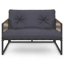 Salon de jardin bas 6 personnes canapés et fauteuils gris anthracite et cordage effet rotin avec tables basses