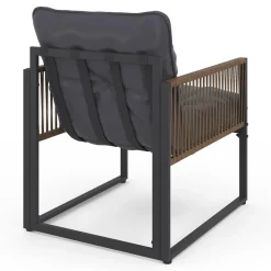 Salon de jardin bas 6 personnes canapés et fauteuils gris anthracite et cordage effet rotin avec tables basses