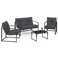 Salon de jardin bas 4 places en acier coloris gris anthracite