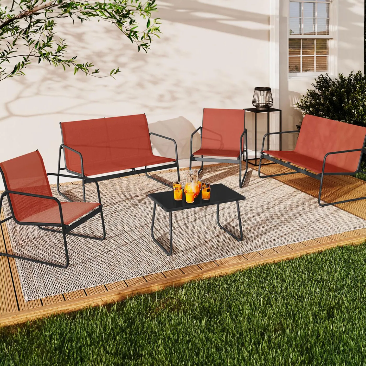 Salon de jardin bas 6 places terracotta