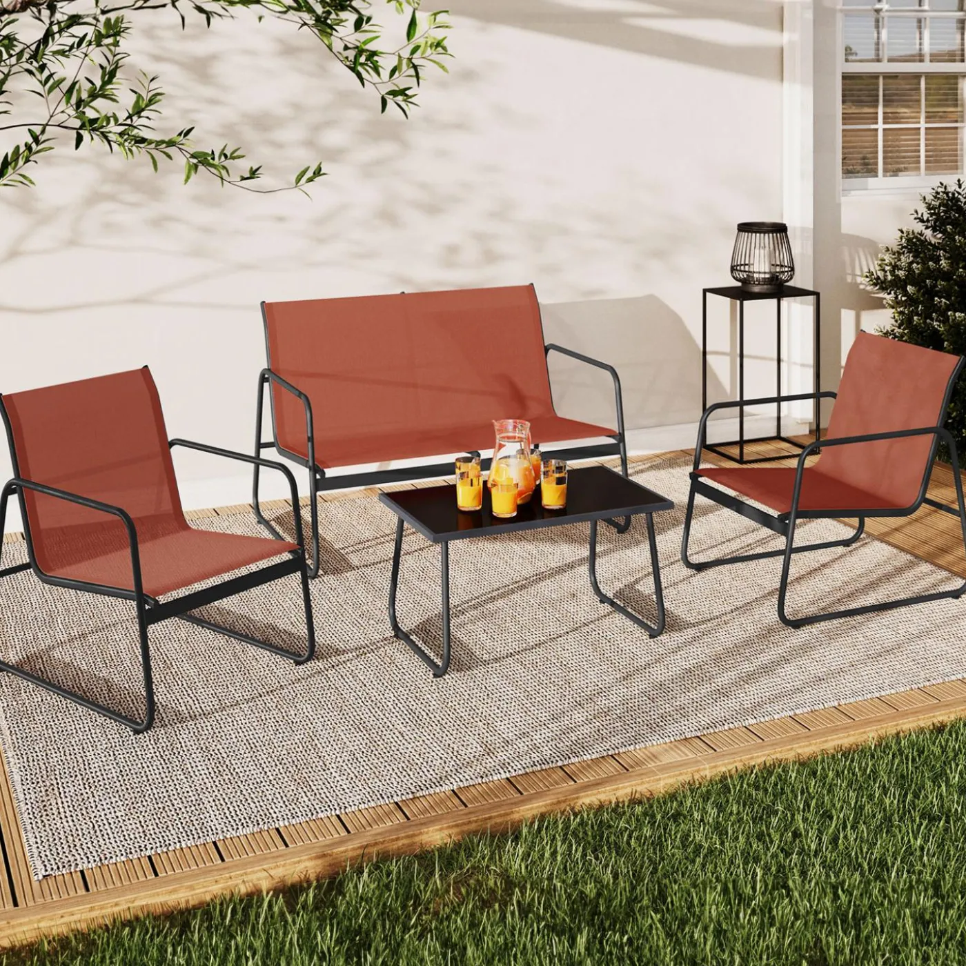 Salon de jardin bas 4 places terracotta