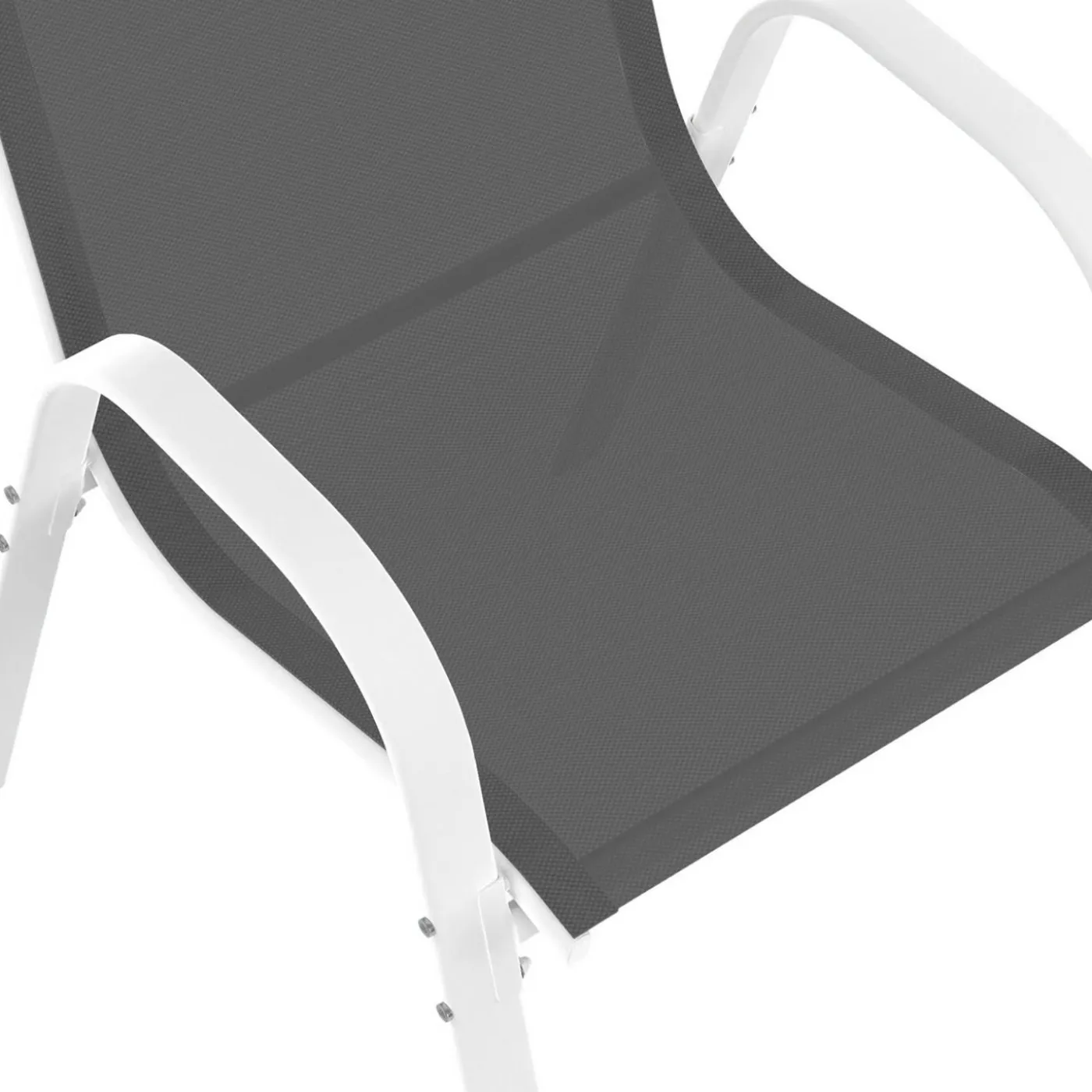 Salon de jardin blanc et gris avec chaises empilables