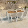 Salon de jardin bois et blanc avec table 190 cm et 8 chaises empilables