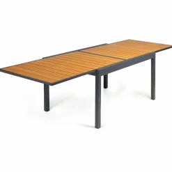 Salon de jardin bois et gris anthracite avec table extensible et 12 chaises