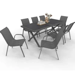 Salon de jardin et chaises empilables gris anthracite