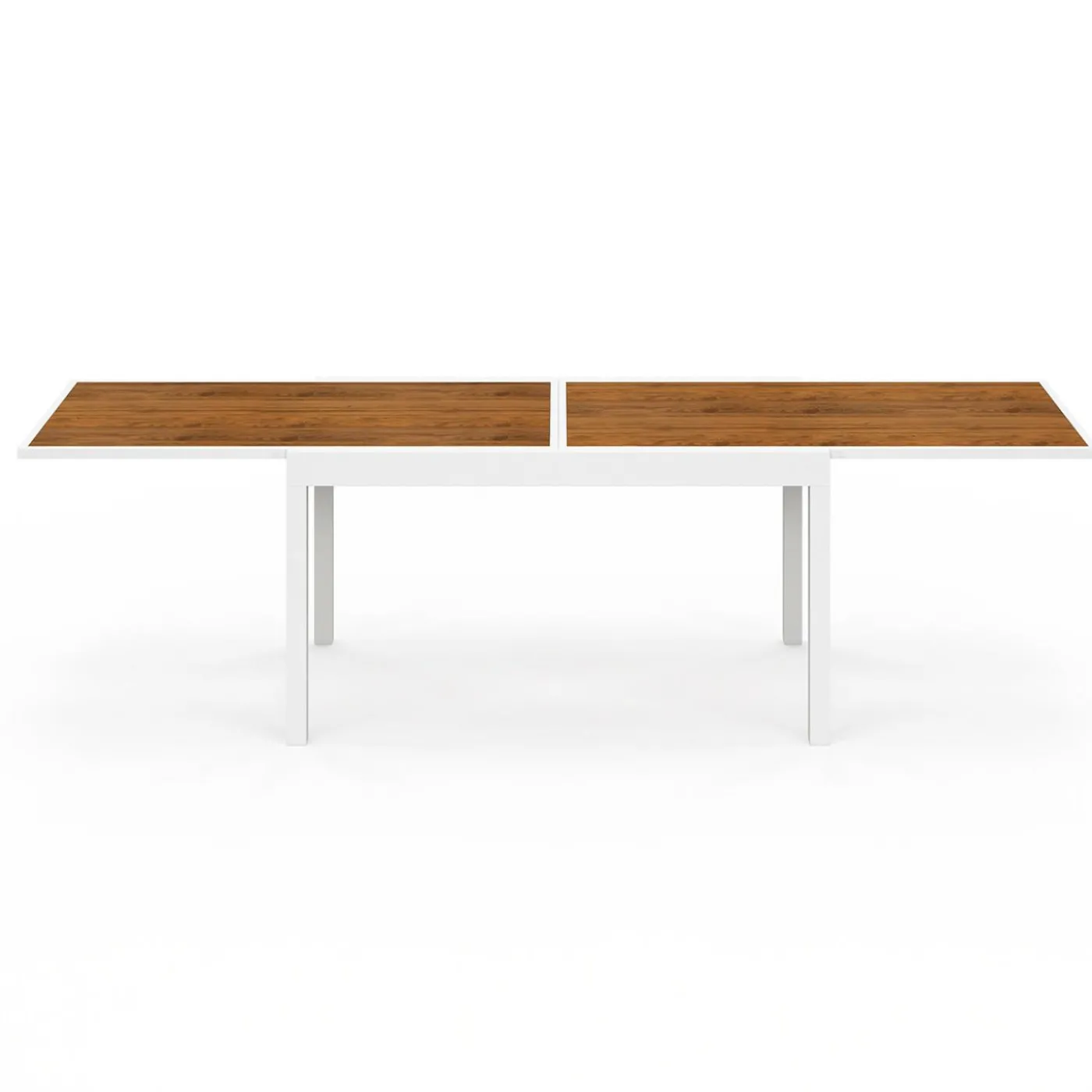 Salon de jardin extensible 12 personnes table 135/270 cm plateau effet bois et chaises empilables blanc et bois