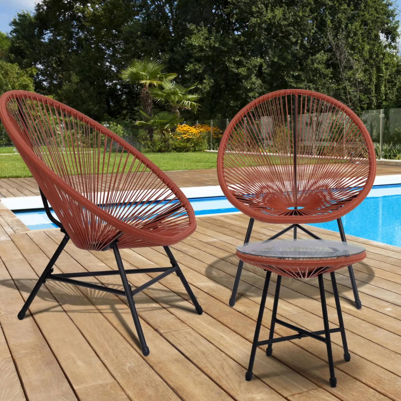 Salon de jardin fil plastique terracotta