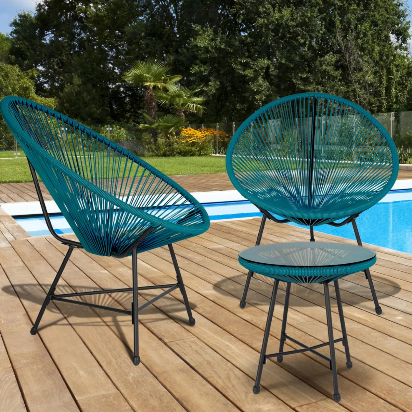 Salon de jardin fil plastique bleu