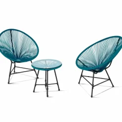 Salon de jardin fil plastique bleu