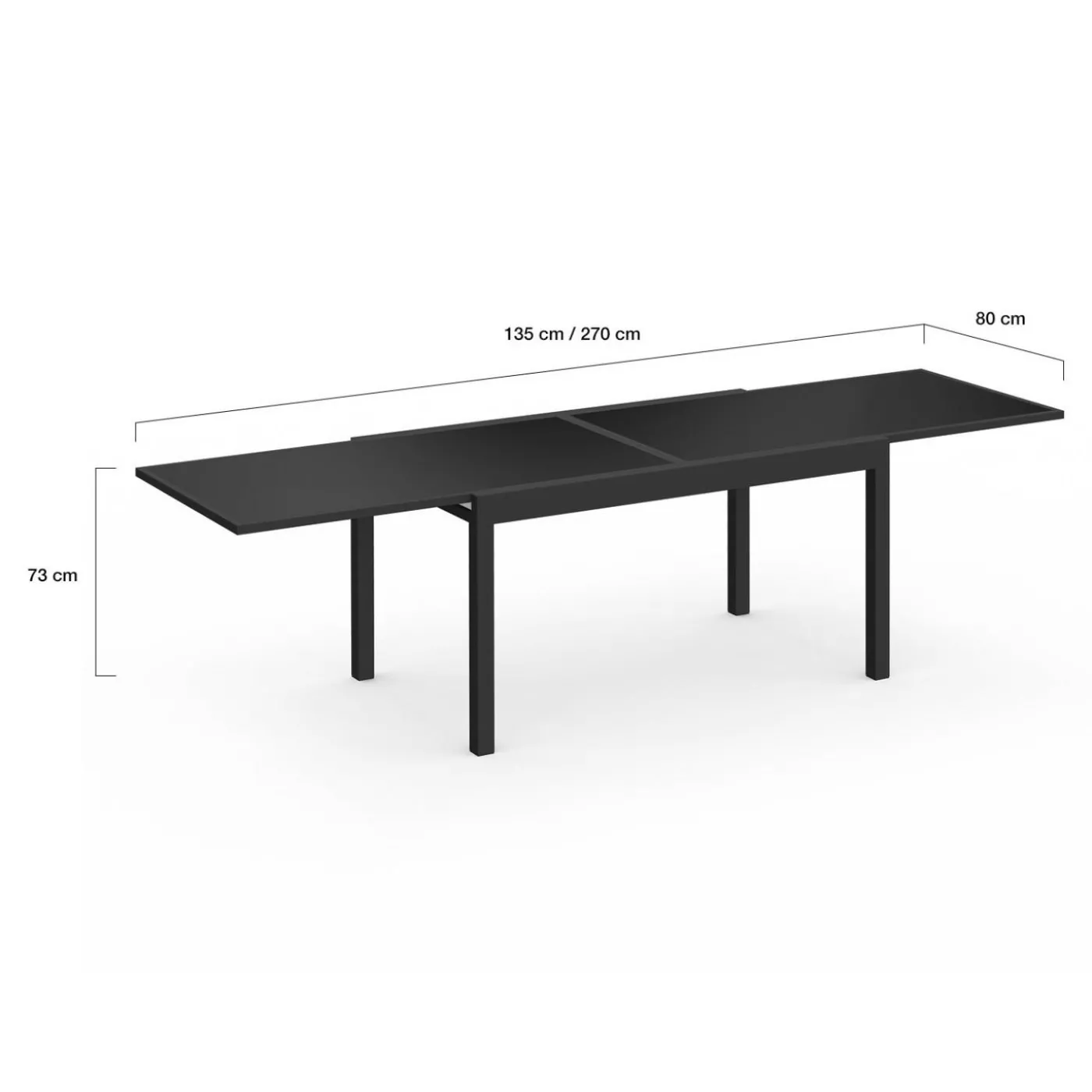 Salon de jardin noir avec table extensible et 12 chaises empilables