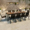 Salon de jardin noir et bois table de jardin 240 cm avec 10 chaises empilables