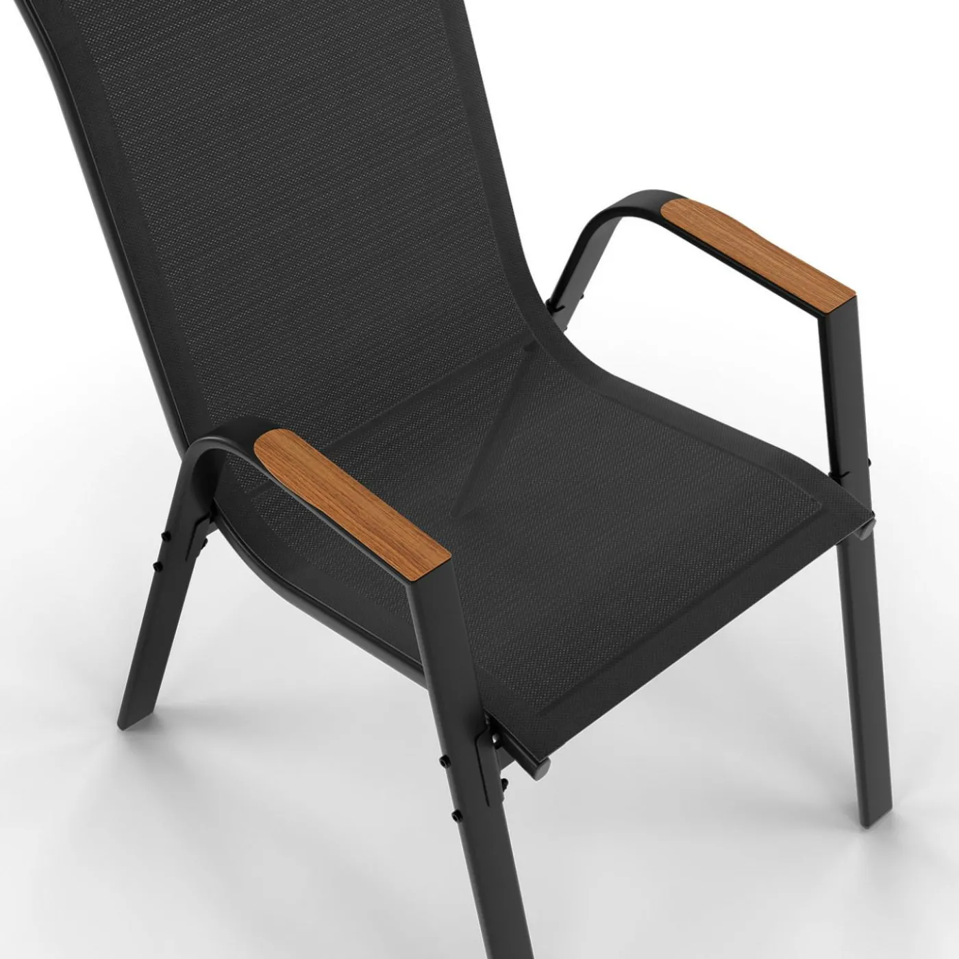 Salon de jardin noir et bois table de jardin 240 cm avec 10 chaises empilables