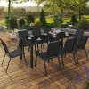 Salon de jardin noir table 190 cm et 8 chaises empilables