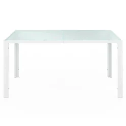 Salon de jardin 6 personnes chaises empilables blanc et beige table 150 cm