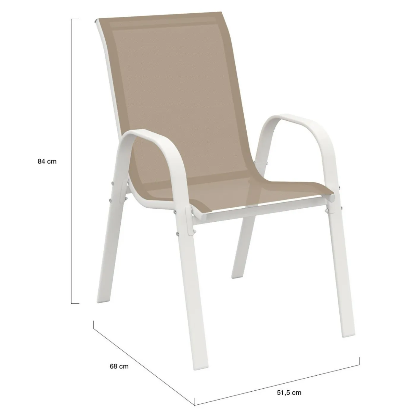 Salon de jardin 6 personnes chaises empilables blanc et beige table 150 cm