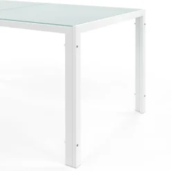 Salon de jardin 6 personnes chaises empilables blanc et beige table 150 cm