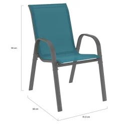 Salon de jardin table 190 cm et 8 chaises empilables bleu canard