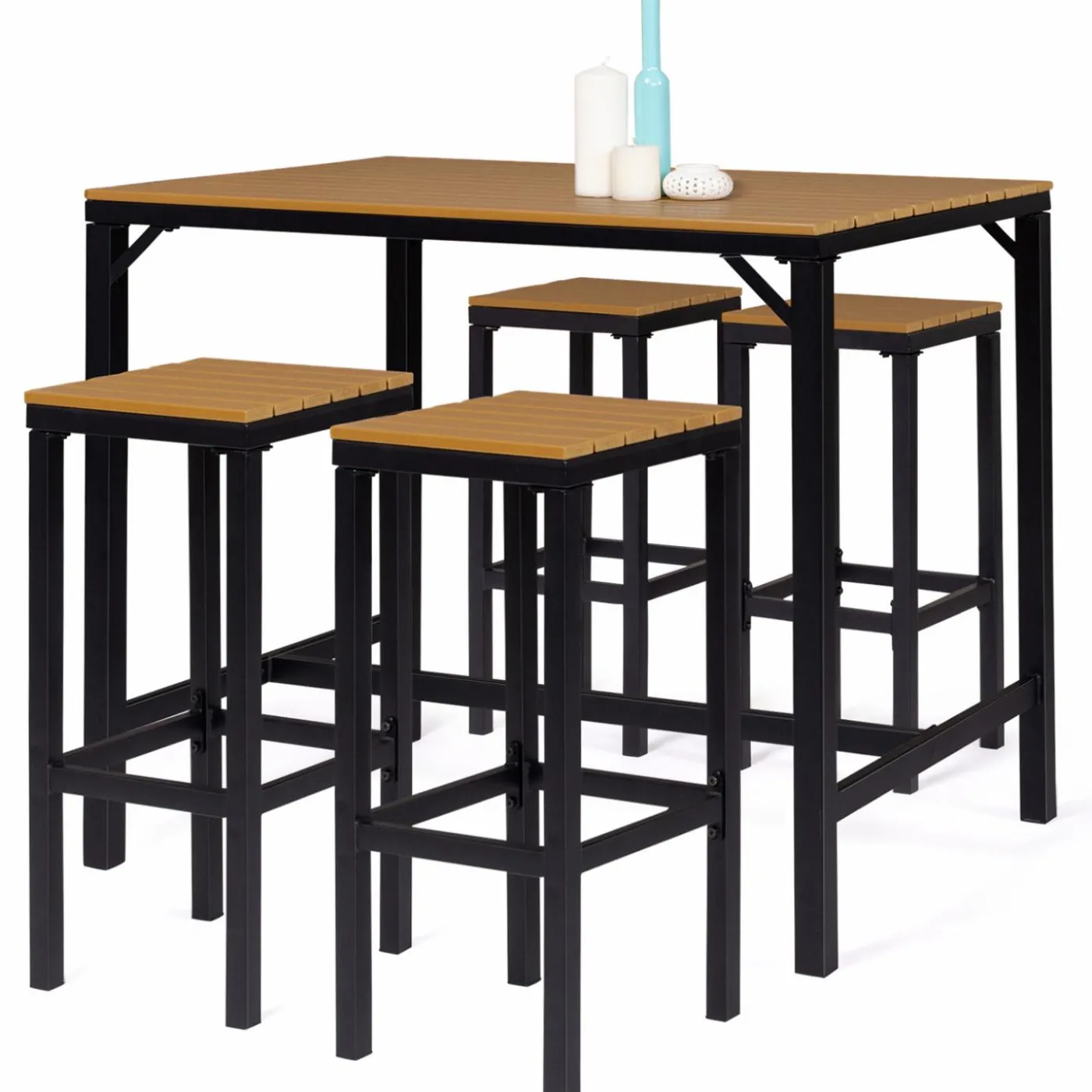 Salon haut de jardin bar d'exterieur design industriel effet bois et noir