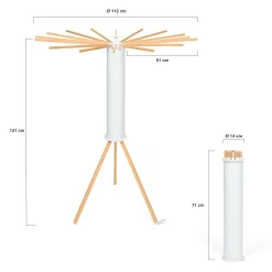 Séchoir à linge à rayons rotatif et pliable blanc et bois