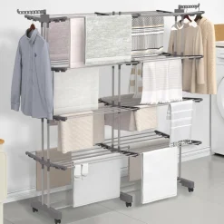 Séchoir à linge vertical pliable et extensible 4 niveaux capacité 50m inox et gris