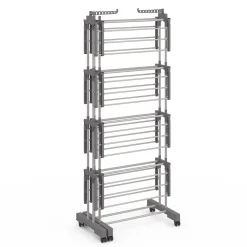 Séchoir à linge vertical pliable et extensible 4 niveaux capacité 50m inox et gris